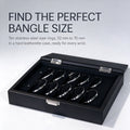 UCHOICE Bangle Sizer Box for Jewelry Stores and 10 Stainless Steel Bangle Sizing Rings 52 to 70 mm Inner Diameter in Black Leatherette Flip-Top Case with Jewelry Bracelet Gauge Set for Ring Size Measurement