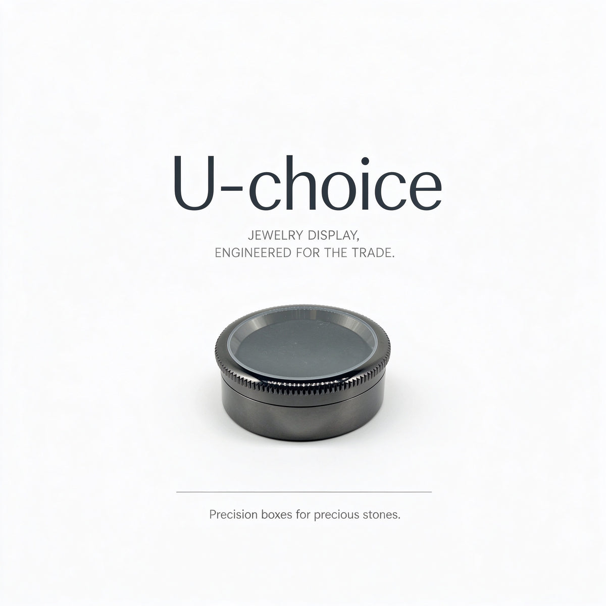 U-choice Metal Diamond Parcel Box, Tungsten-Steel-Finish Round Gem Display Case with Glass Window and Memory Foam Pad, Loose Diamond Storage Container – Large 44mm / Small 32mm