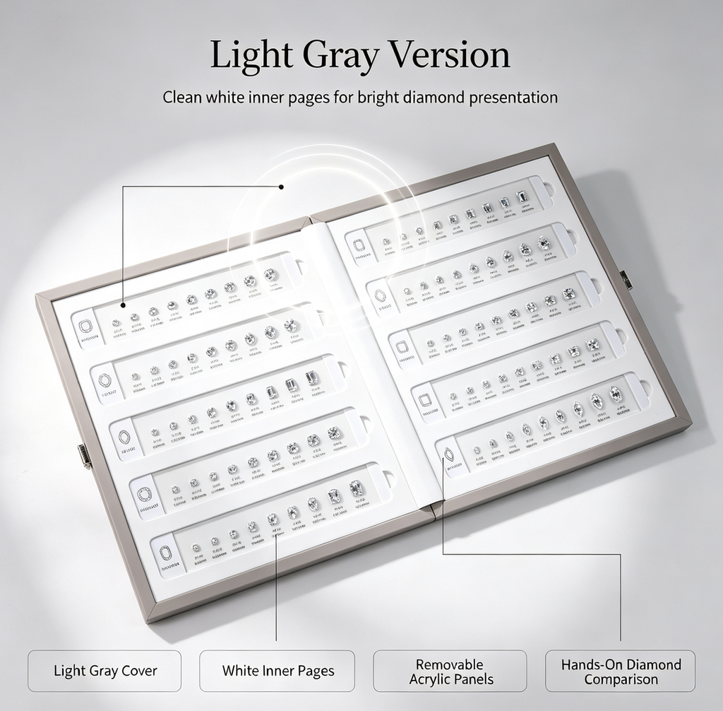 Removable Acrylic Diamond Display Book | Hands-On Diamond Shape & Size Comparison Tray for Jewelry Stores, Client Consultation and Trade Shows