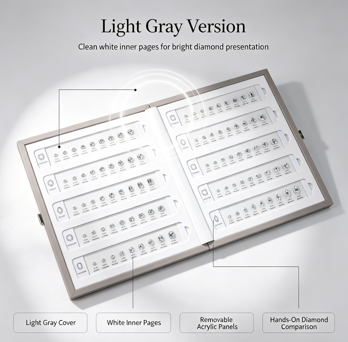 Removable Acrylic Diamond Display Book | Hands-On Diamond Shape & Size Comparison Tray for Jewelry Stores, Client Consultation and Trade Shows
