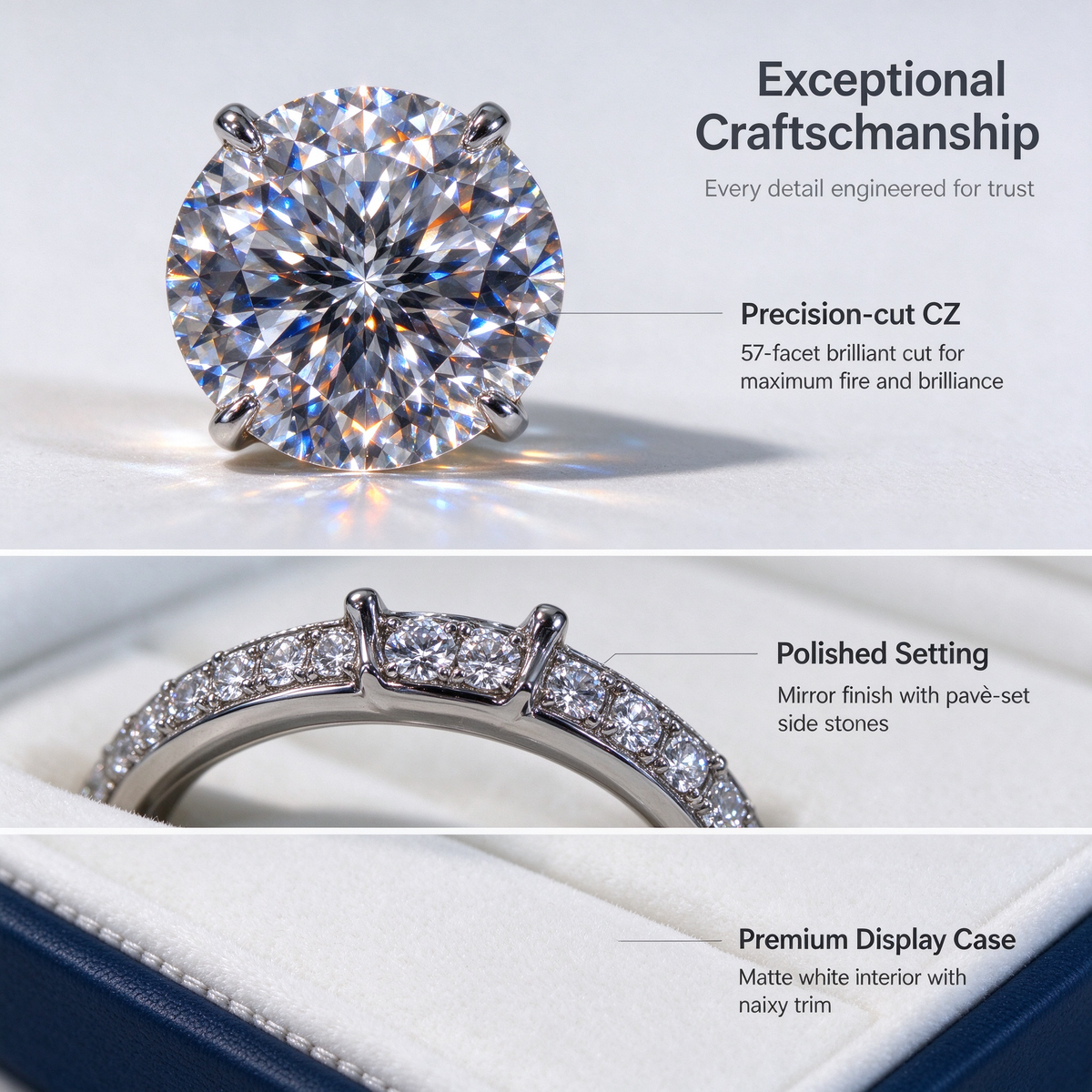 Uchoice Magnetic Diamond Display Set and Jewelry Store Ring Sizing Kit with 22 Diamond Simulants 0.1–3.0ct in White and Blue and Pink and Yellow and 12 Ring Settings with Professional Bridal Sales Tool