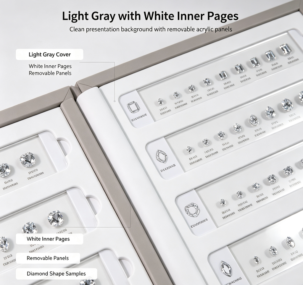 Removable Acrylic Diamond Display Book | Hands-On Diamond Shape & Size Comparison Tray for Jewelry Stores, Client Consultation and Trade Shows
