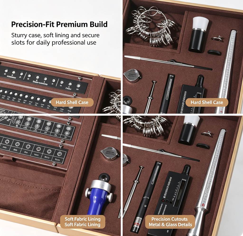 Complete Diamond 4C Master Tool Kit | All‑in‑One Professional Jeweler Consultation Box, with 4C Reference Samples, Diamond Tester, Loupe, Ring Sizer Set for Jewelry Store, Trade Show & Gem Training