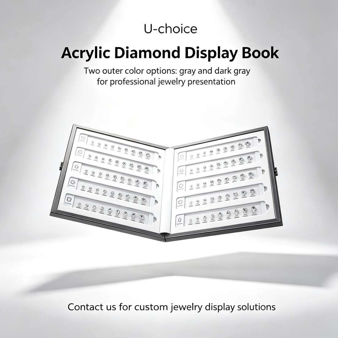 Removable Acrylic Diamond Display Book | Hands-On Diamond Shape & Size Comparison Tray for Jewelry Stores, Client Consultation and Trade Shows