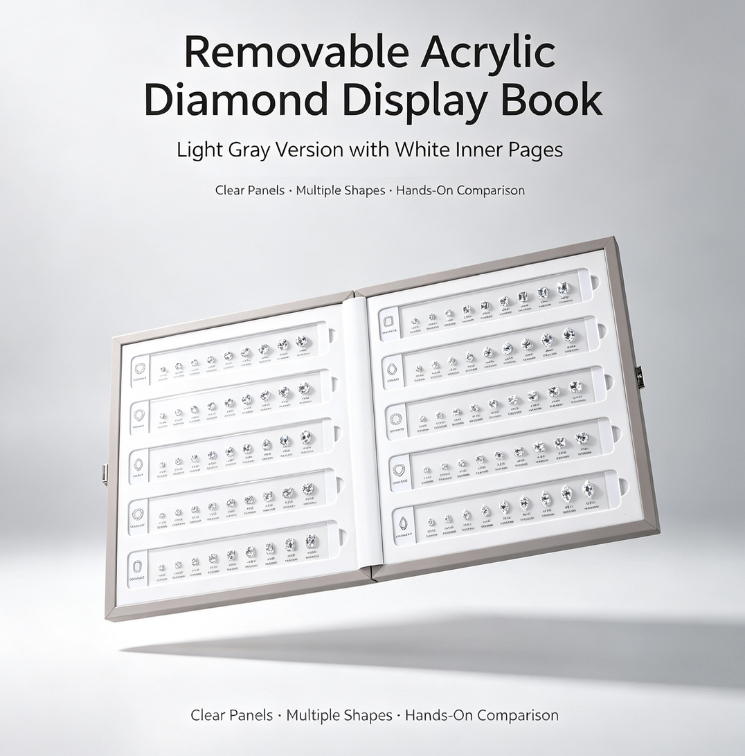 Removable Acrylic Diamond Display Book | Hands-On Diamond Shape & Size Comparison Tray for Jewelry Stores, Client Consultation and Trade Shows